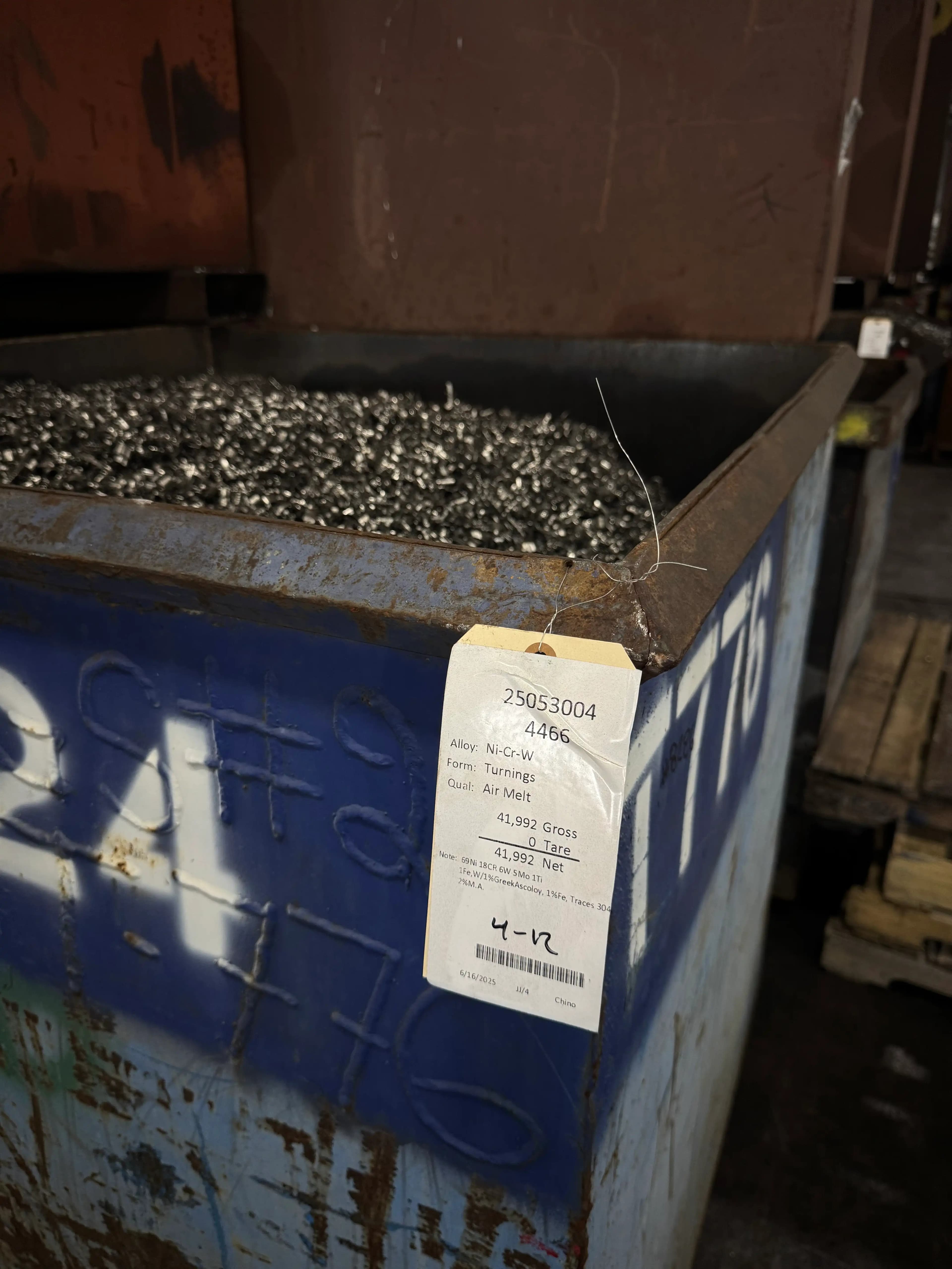 Tagged metal turnings prepared for material review